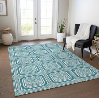 Piper Looms Chantille Geometric ACN1463 Teal Machine Washable Area Rug Lifestyle Image Feature