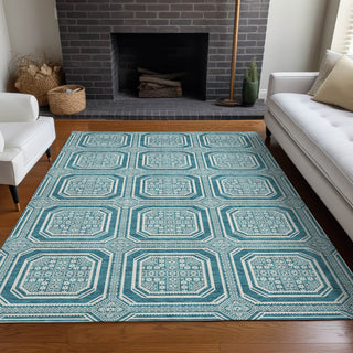 Piper Looms Chantille Geometric ACN1463 Teal Machine Washable Area Rug Lifestyle Image Feature