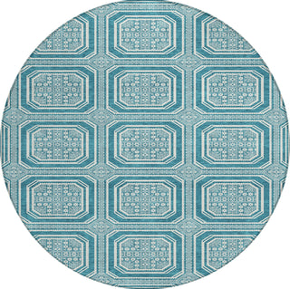 Piper Looms Chantille Geometric ACN1463 Teal Machine Washable Area Rug Round Main Image