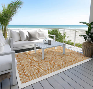 Piper Looms Chantille Geometric ACN1464 Terracotta Machine Washable Area Rug Outdoor Lifestyle Image Feature