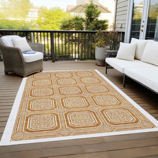 Piper Looms Chantille Geometric ACN1464 Terracotta Machine Washable Area Rug Outdoor Lifestyle Image Feature