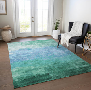 Piper Looms Chantille Stripes ACN1471 Teal Machine Washable Area Rug Lifestyle Image Feature