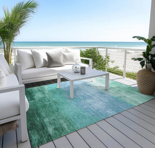 Piper Looms Chantille Stripes ACN1471 Teal Machine Washable Area Rug Outdoor Lifestyle Image Feature