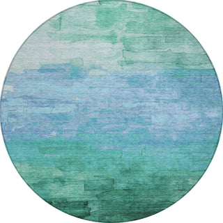 Piper Looms Chantille Stripes ACN1471 Teal Machine Washable Area Rug Round Main Image