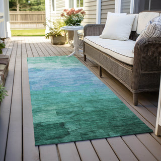 Piper Looms Chantille Stripes ACN1471 Teal Machine Washable Area Rug Runner Outdoor Lifestyle Image Feature