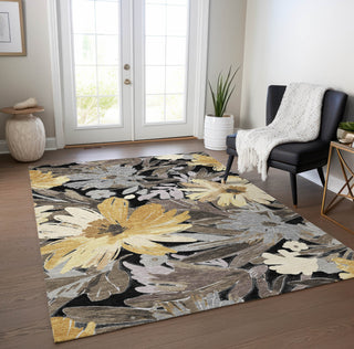 Piper Looms Chantille Floral ACN1481 Black Machine Washable Area Rug Lifestyle Image Feature