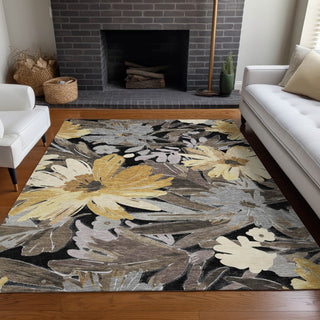 Piper Looms Chantille Floral ACN1481 Black Machine Washable Area Rug Lifestyle Image Feature