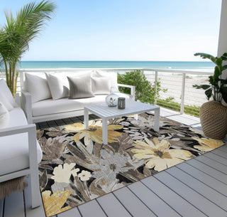 Piper Looms Chantille Floral ACN1481 Black Machine Washable Area Rug Outdoor Lifestyle Image Feature