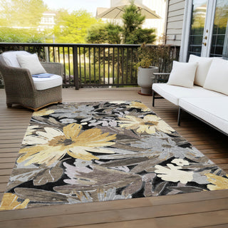 Piper Looms Chantille Floral ACN1481 Black Machine Washable Area Rug Outdoor Lifestyle Image Feature