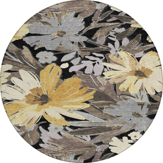 Piper Looms Chantille Floral ACN1481 Black Machine Washable Area Rug Round Main Image
