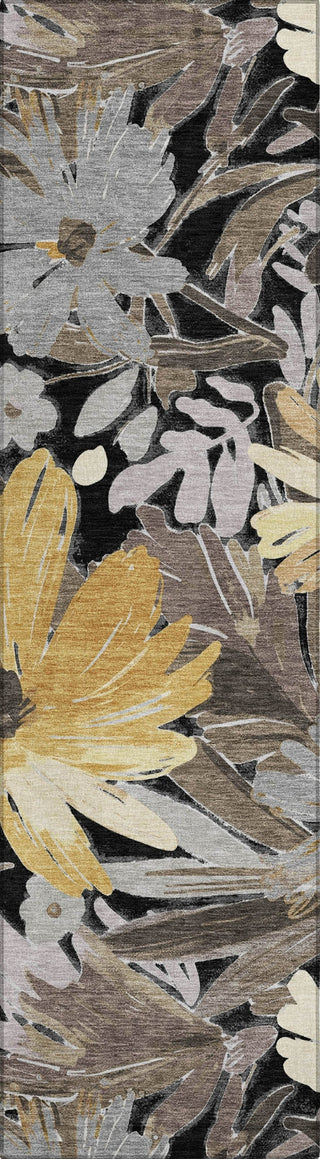 Piper Looms Chantille Floral ACN1481 Black Machine Washable Area Rug Runner Main Image