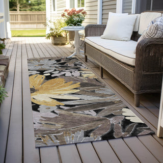Piper Looms Chantille Floral ACN1481 Black Machine Washable Area Rug Runner Outdoor Lifestyle Image Feature