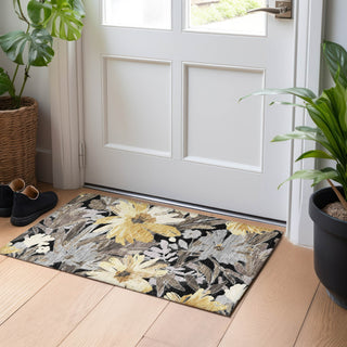 Piper Looms Chantille Floral ACN1481 Black Machine Washable Area Rug Scatter Lifestyle Image Feature