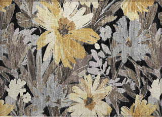 Piper Looms Chantille Floral ACN1481 Black Machine Washable Area Rug Scatter Main Image