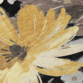 Piper Looms Chantille Floral ACN1481 Black Machine Washable Area Rug Swatch Image