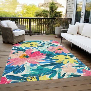 Piper Looms Chantille Floral ACN1482 Blush Machine Washable Area Rug Outdoor Lifestyle Image Feature