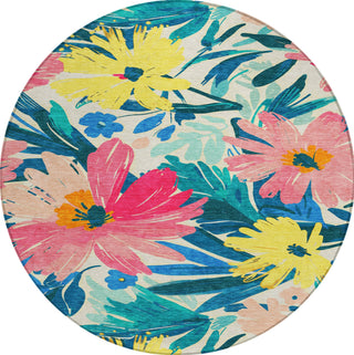 Piper Looms Chantille Floral ACN1482 Blush Machine Washable Area Rug Round Main Image