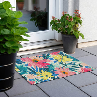 Piper Looms Chantille Floral ACN1482 Blush Machine Washable Area Rug Scatter Outdoor Lifestyle Image Feature