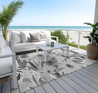 Piper Looms Chantille Floral ACN1483 Gray Machine Washable Area Rug Outdoor Lifestyle Image Feature