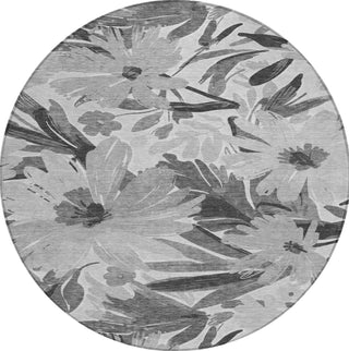 Piper Looms Chantille Floral ACN1483 Gray Machine Washable Area Rug Round Main Image