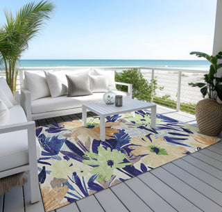 Piper Looms Chantille Floral ACN1484 Navy Machine Washable Area Rug Outdoor Lifestyle Image Feature
