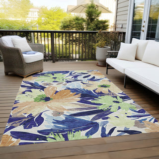 Piper Looms Chantille Floral ACN1484 Navy Machine Washable Area Rug Outdoor Lifestyle Image Feature