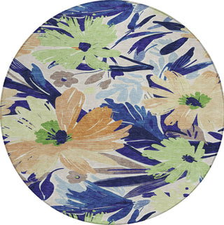 Piper Looms Chantille Floral ACN1484 Navy Machine Washable Area Rug Round Main Image