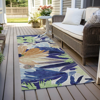 Piper Looms Chantille Floral ACN1484 Navy Machine Washable Area Rug Runner Outdoor Lifestyle Image Feature
