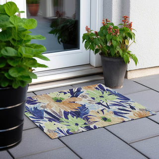 Piper Looms Chantille Floral ACN1484 Navy Machine Washable Area Rug Scatter Outdoor Lifestyle Image Feature