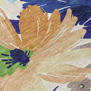Piper Looms Chantille Floral ACN1484 Navy Machine Washable Area Rug Swatch Image
