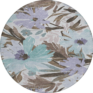 Piper Looms Chantille Floral ACN1486 Taupe Machine Washable Area Rug Round Main Image