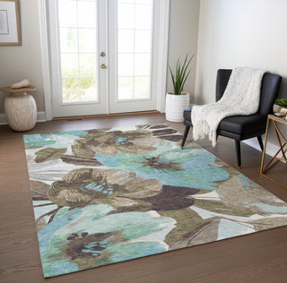 Piper Looms Chantille Floral ACN1487 Khaki Machine Washable Area Rug Lifestyle Image Feature