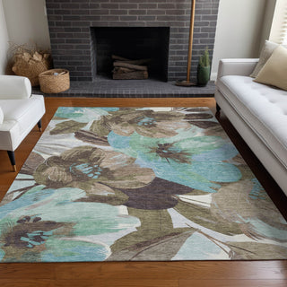 Piper Looms Chantille Floral ACN1487 Khaki Machine Washable Area Rug Lifestyle Image Feature