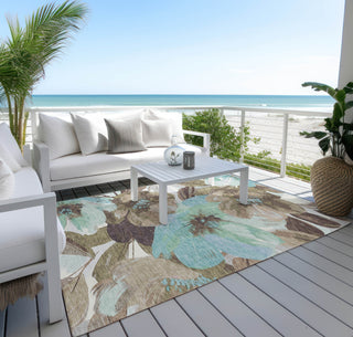 Piper Looms Chantille Floral ACN1487 Khaki Machine Washable Area Rug Outdoor Lifestyle Image Feature