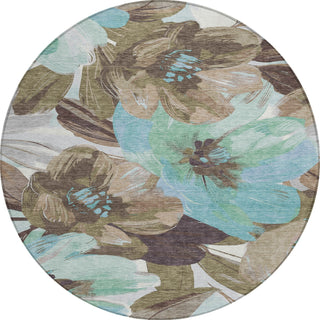 Piper Looms Chantille Floral ACN1487 Khaki Machine Washable Area Rug Round Main Image