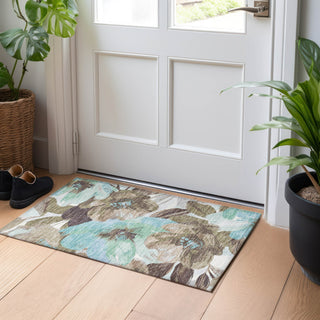 Piper Looms Chantille Floral ACN1487 Khaki Machine Washable Area Rug Scatter Lifestyle Image Feature