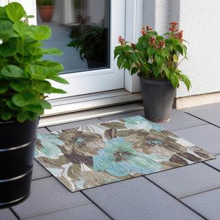 Piper Looms Chantille Floral ACN1487 Khaki Machine Washable Area Rug Scatter Outdoor Lifestyle Image Feature