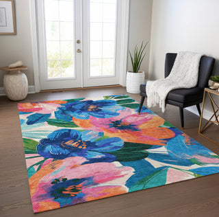 Piper Looms Chantille Floral ACN1488 Navy Machine Washable Area Rug Lifestyle Image Feature