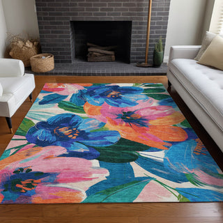 Piper Looms Chantille Floral ACN1488 Navy Machine Washable Area Rug Lifestyle Image Feature