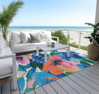 Piper Looms Chantille Floral ACN1488 Navy Machine Washable Area Rug Outdoor Lifestyle Image Feature