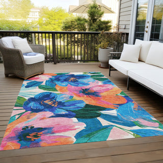Piper Looms Chantille Floral ACN1488 Navy Machine Washable Area Rug Outdoor Lifestyle Image Feature