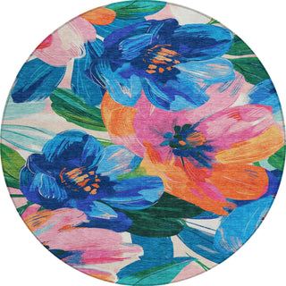 Piper Looms Chantille Floral ACN1488 Navy Machine Washable Area Rug Round Main Image