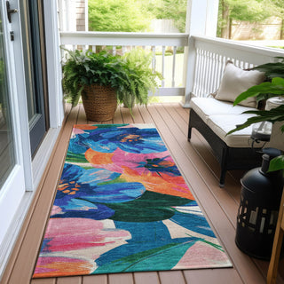 Piper Looms Chantille Floral ACN1488 Navy Machine Washable Area Rug Runner Outdoor Lifestyle Image Feature