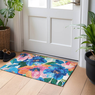 Piper Looms Chantille Floral ACN1488 Navy Machine Washable Area Rug Scatter Lifestyle Image Feature