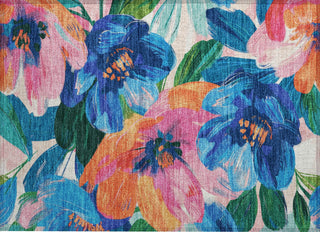 Piper Looms Chantille Floral ACN1488 Navy Machine Washable Area Rug Scatter Main Image