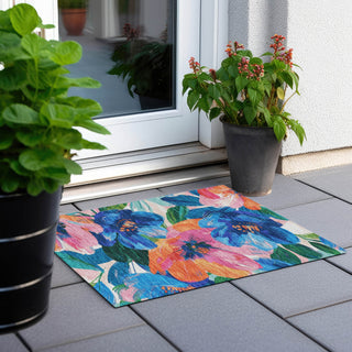 Piper Looms Chantille Floral ACN1488 Navy Machine Washable Area Rug Scatter Outdoor Lifestyle Image Feature