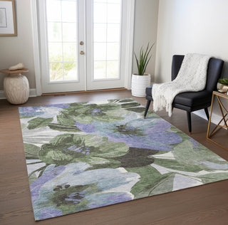 Piper Looms Chantille Floral ACN1489 Olive Machine Washable Area Rug Lifestyle Image Feature