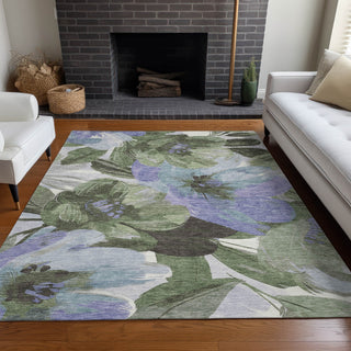 Piper Looms Chantille Floral ACN1489 Olive Machine Washable Area Rug Lifestyle Image Feature