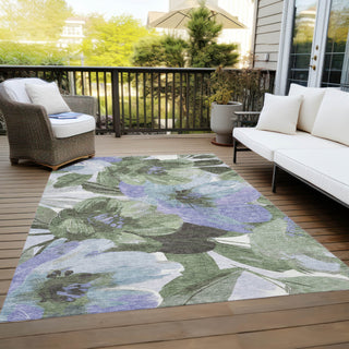 Piper Looms Chantille Floral ACN1489 Olive Machine Washable Area Rug Outdoor Lifestyle Image Feature