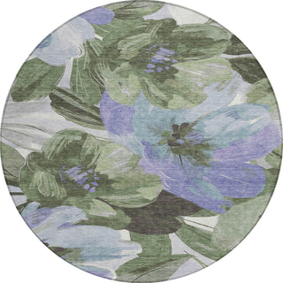 Piper Looms Chantille Floral ACN1489 Olive Machine Washable Area Rug Round Main Image